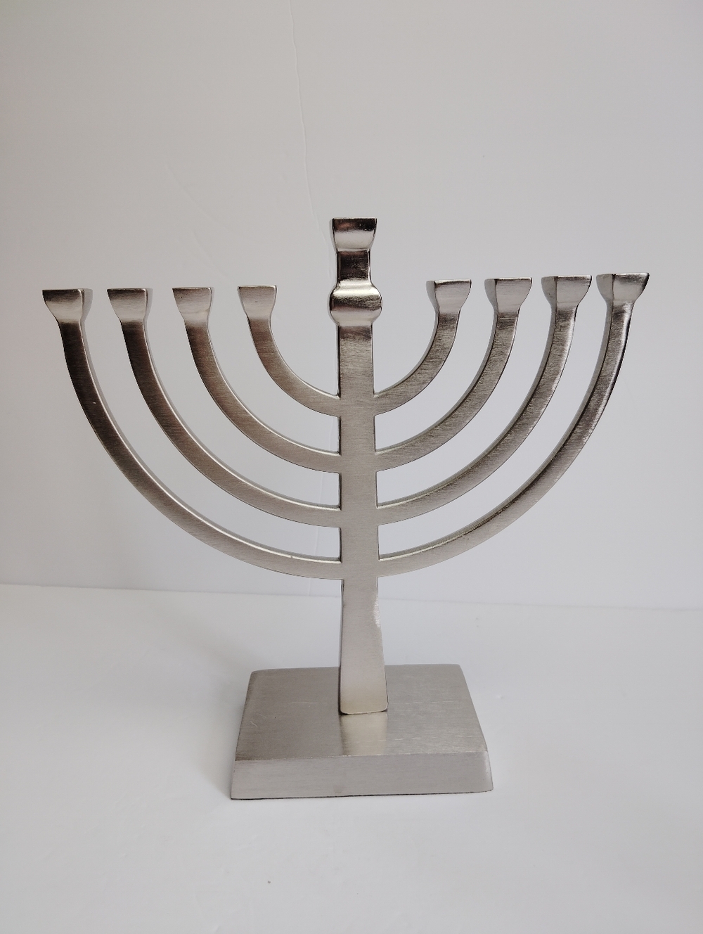 Hanukkah Menorah 10" Silver Tone Brushed Aluminum Jewish Holiday